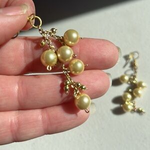 Pearl and Gold Dangle Drop Costume Earrings